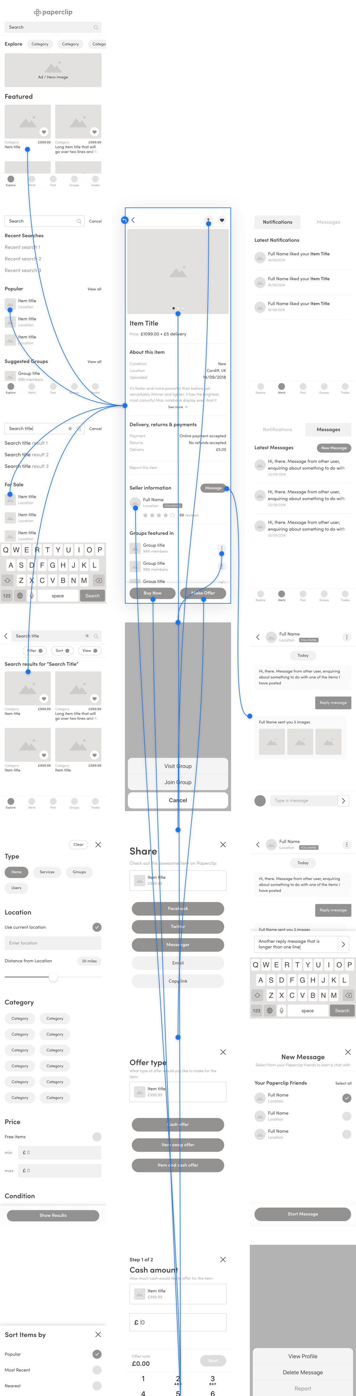 app wireframe screens